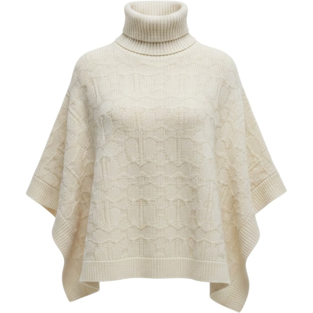Coach Sig Knit Poncho Turtleneck Womens M/L Ivory Wool Blend Authentic NWT